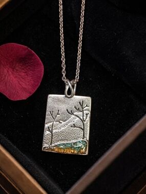 Holly Yashi Silver Winter Tree Rectangular Pendant Necklace